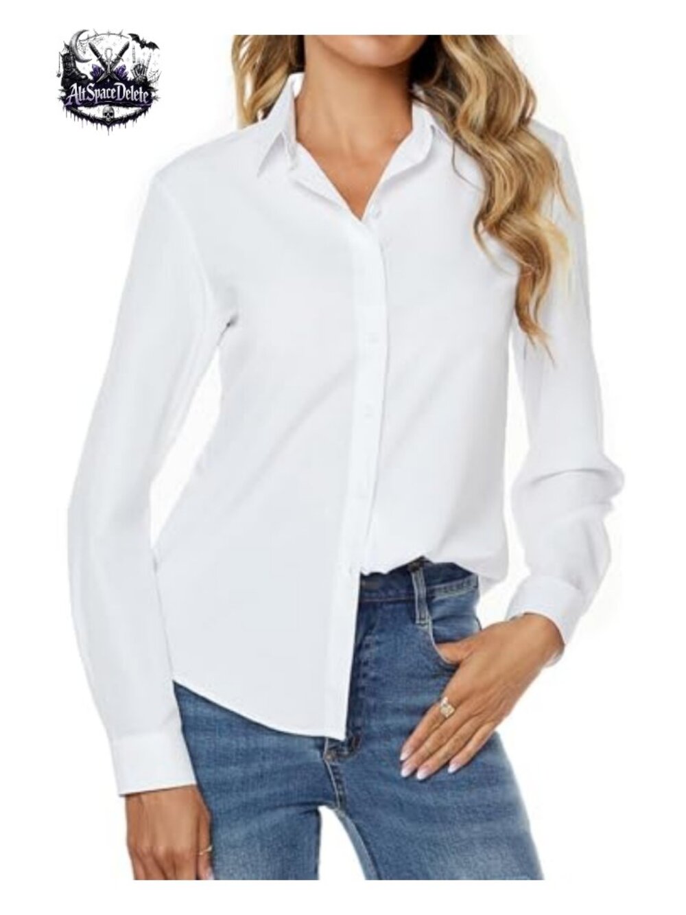 Womens Stretch Button Down Long Sleeve Wrinkle Free Work Blouse
